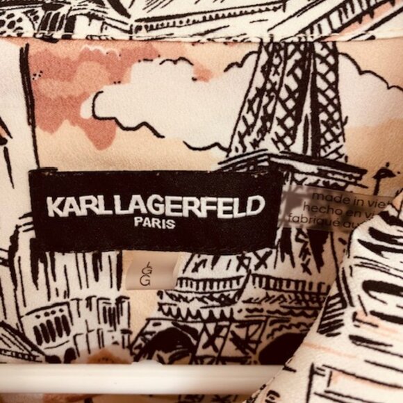 KARL LAGERFELD PARIS Size Large Paris PRINT SHIRT ROLL UP SLEEVE - Picture 11 of 13